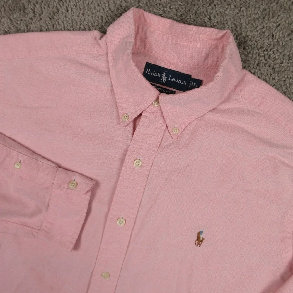Polo Ralph Lauren Shirt Mens XL Pink Solid Oxford Cloth Flesh Pony Button Up